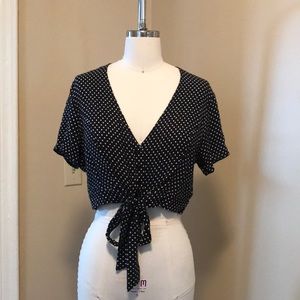 Navy blue polka dot American eagle crop top